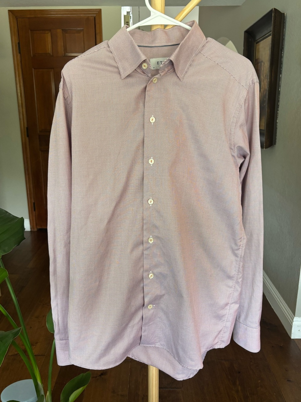 Eton Slim Fit Burgundy Micro Check Dress Shirt 42 / 16.5 Spread Collar